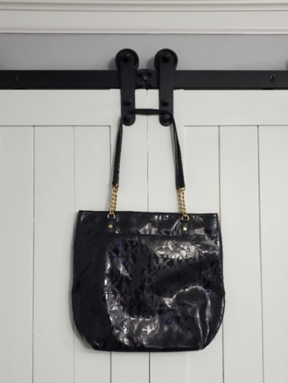 Michael Kors Black Signature Patent Leather Chain Tote. PRELOVED!